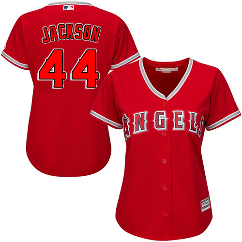 Angels #44 Reggie Jackson Red Alternate Women's Stitched MLB Jersey - Click Image to Close